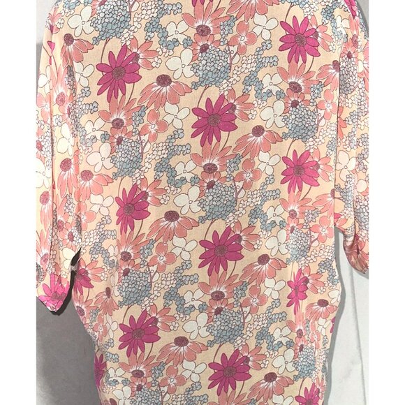 3rd & Malt Sheer Overshirt, Sheer, Peach and Pink Flowered, Size Small - Picture 7 of 7